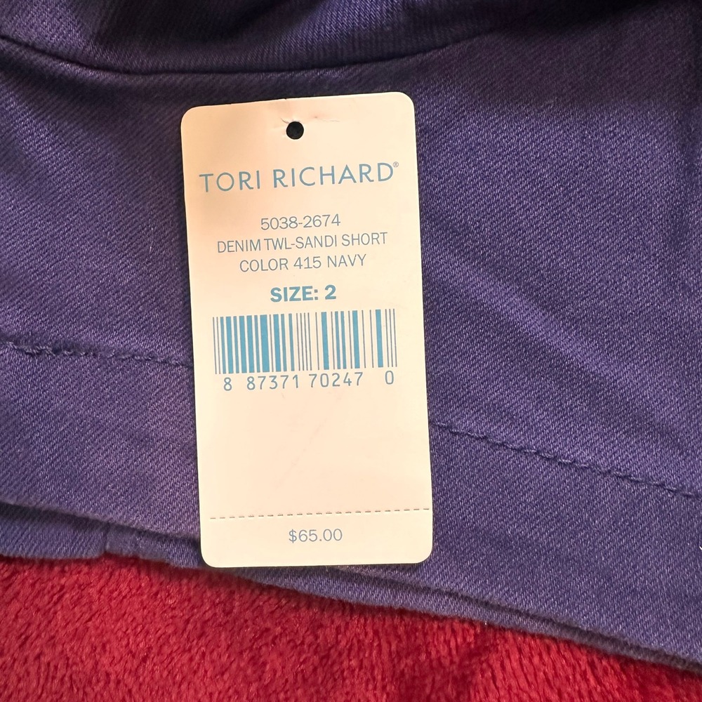 Tori Richard Sandi Denim Twill Shorts Navy Blue Pineapple Logo Size 2 NEW - Picture 8 of 8
